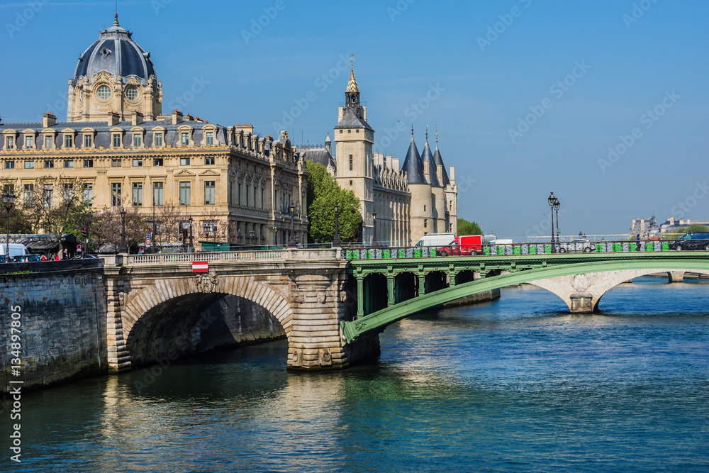 The picturesque embankments of the Seine River. Paris, France.