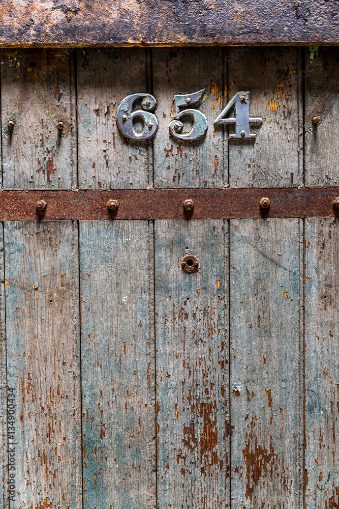 Wooden old prison door closeup