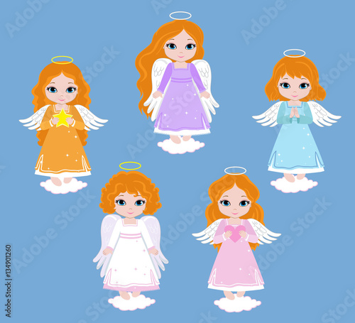 Angel Digital Clipart. Set Angel girls on the sky . Baptism