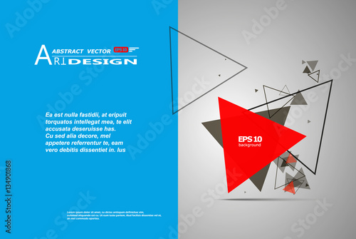 Abstract composition, text frame surface, white, blue title sheet, a4 brochure issue, creative figure, red triangle contour icon, logo construction, banner form texture, flyer fiber, EPS10 backdrop