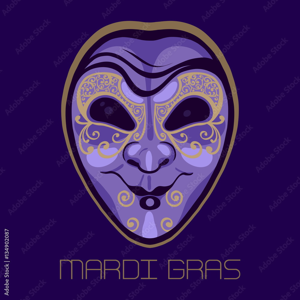 Mardi Gras. Fat Tuesday. Festive Carnival. Mask of jester, fool, joker. Vector illustration. Mardi Gras. Fat Tuesday. Festive Carnival. Mask of jester, fool, joker. Vector illustration.