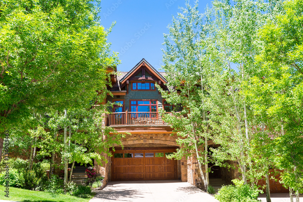 Wooden house with trees around Wooden house with trees around