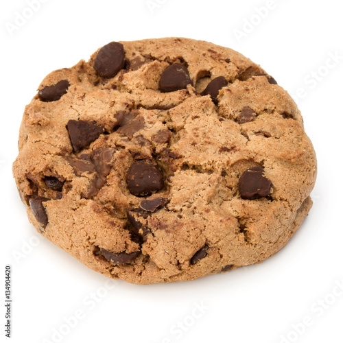 One Chocolate chip cookie isolated on white background. Sweet bi
