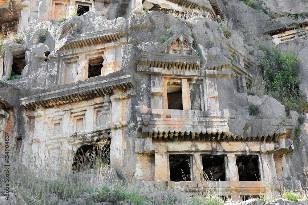 Rock-cut tombs in the form of temple fronts. Myra-Demre-Turkey. 0665