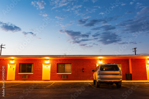 USA roadside motel in the night.