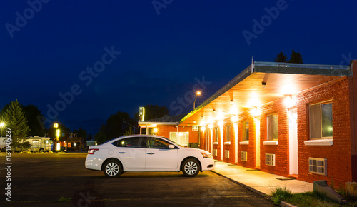 USA roadside motel in the night.