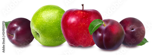 apple and plum isolated on white