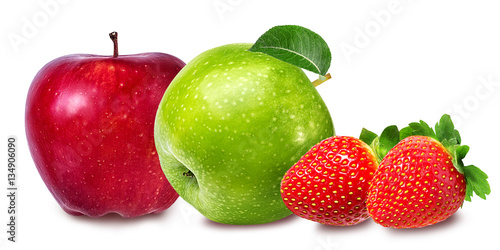 apples and strawberries isolated on white