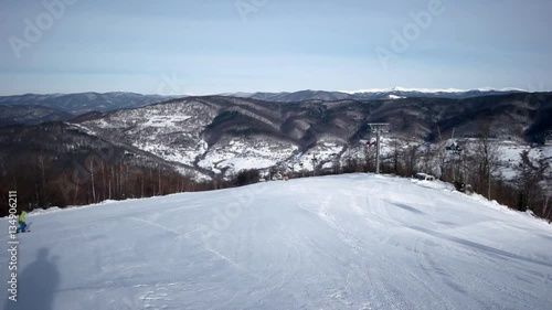 Wallpaper Mural Fast Skier Rides Down the Snowy Slopes on a Pristine Day on the Mountain With Clear Skies and Snowy Trees on the Side Pov Camera Point of View Torontodigital.ca