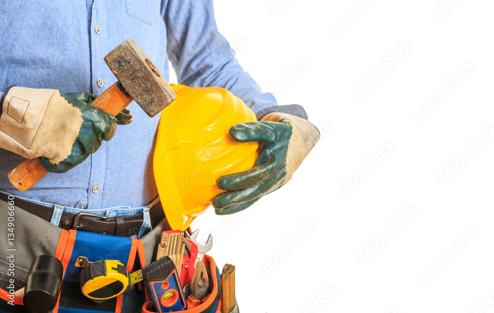 Worker holding a hammer