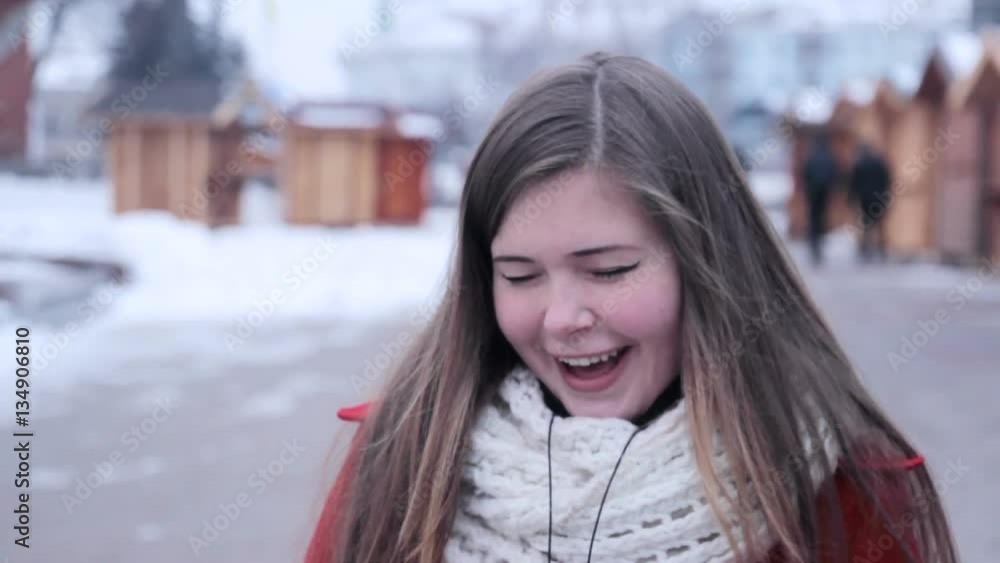 Funny girl make crazy faces and discuss something Funny girl make crazy faces and discuss something