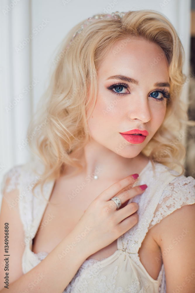 Attractive young woman in white dress, bride Attractive young woman in white dress, bride