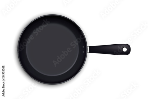 Vector realistic empty frying pan icon in top view isolated on white background. Design template.