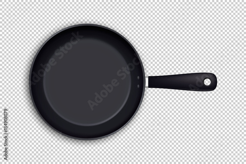 Vector realistic empty frying pan icon in top view isolated on transparent background. Design template.