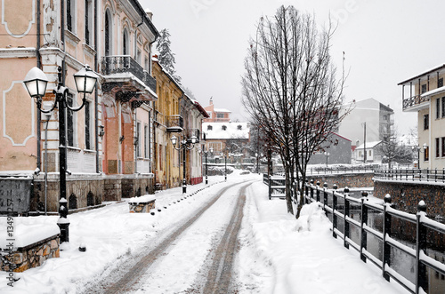 Picturesque winter scene by the river of Florina, a small town in northern Greece 