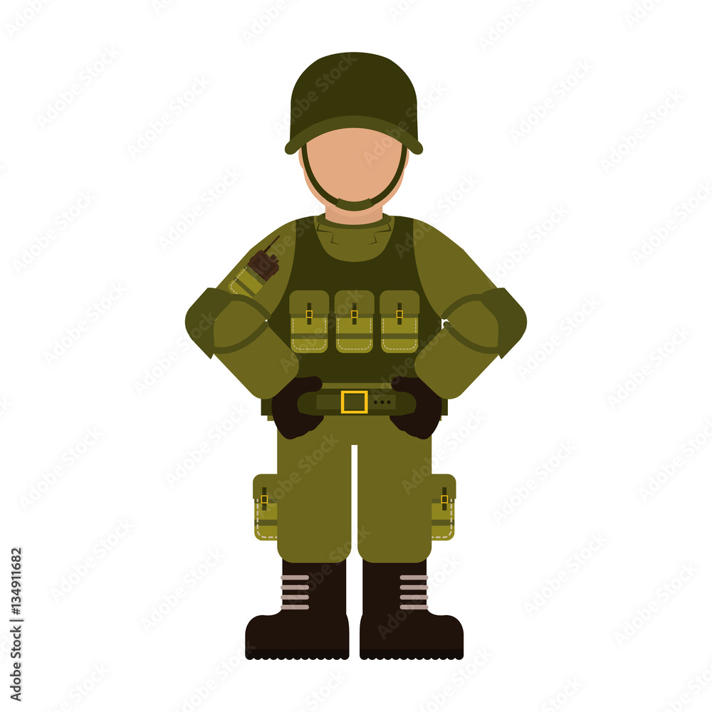 Military with its different protection tools icon image vector illustration Military with its different protection tools icon image vector illustration