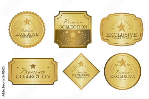 Exclusive collection sale golden badge set. Gold label vector illustration