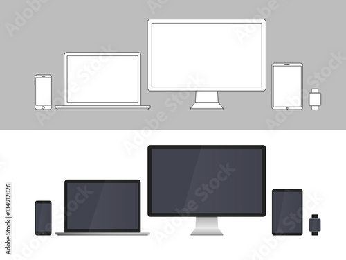 Electronic Devices Screens isolated on white background