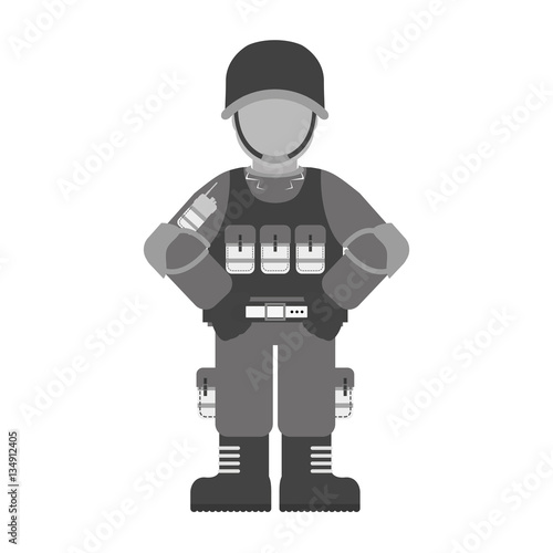 Military contour with its different protection tools icon image, vector illustration