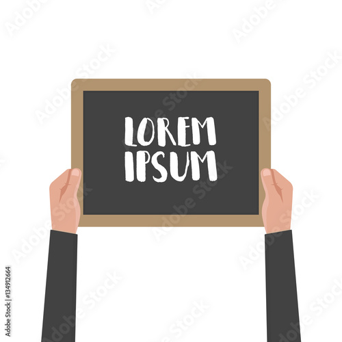 Hand holding sign board vector illustration.