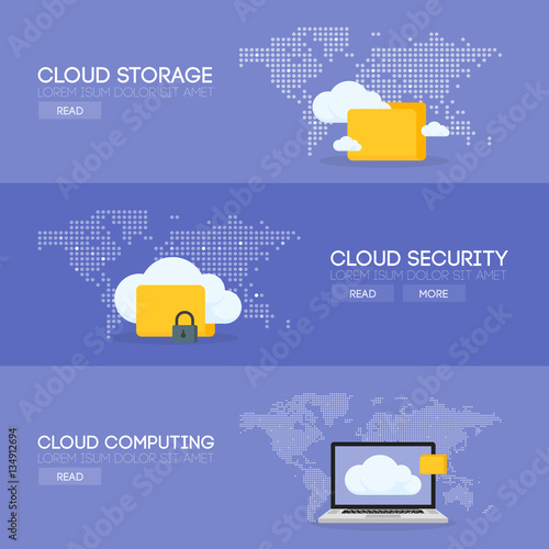 Cloud coputing storage service and security banner concept. Vector illustration