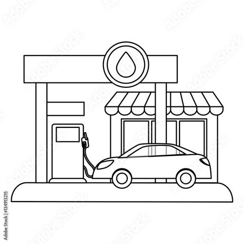 Fugure gas station filling up fuel a car, vector illustration design