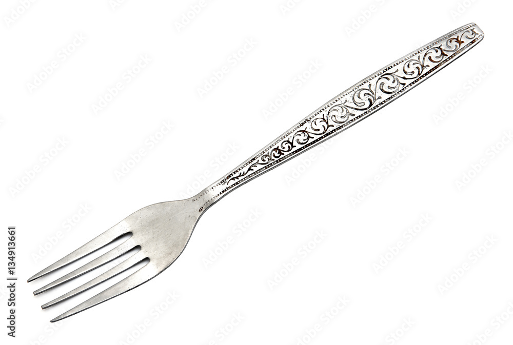 Silver fork on white background.Stainless steel fork isolated Silver fork on white background.Stainless steel fork isolated