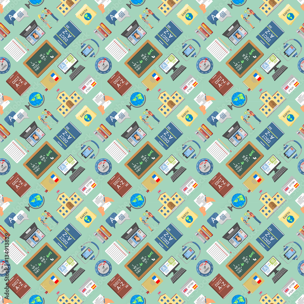 Languages education and school learning seamless pattern Languages education and school learning seamless pattern