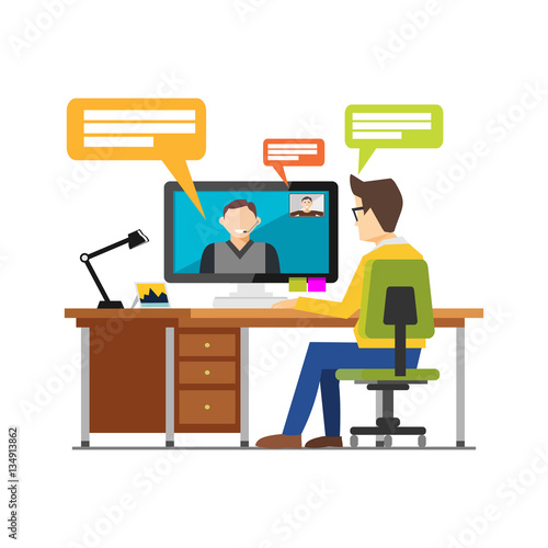 Video call chatting communication concept. Web camera video call, online conference concept illustration for web banner, web element or infographics element.