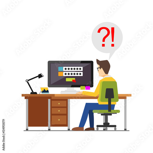 Forget username and password concept. Trying to log in to access desktop illustration for web banner, web element, or infographics element.