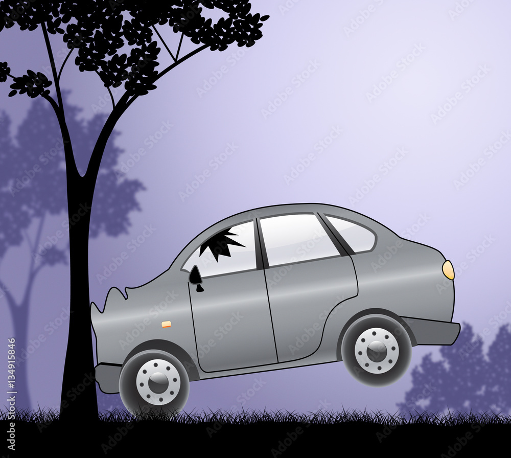 Car Tree Accident Shows Auto Crash 3d Illustration Car Tree Accident Shows Auto Crash 3d Illustration