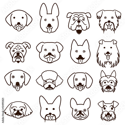 dogs faces with mustache set