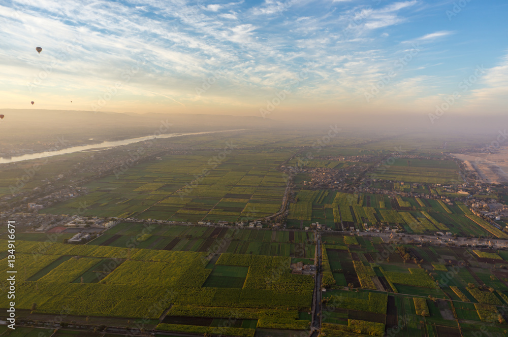 Balloon flight in Luxor, beautiful view from sky Balloon flight in Luxor, beautiful view from sky