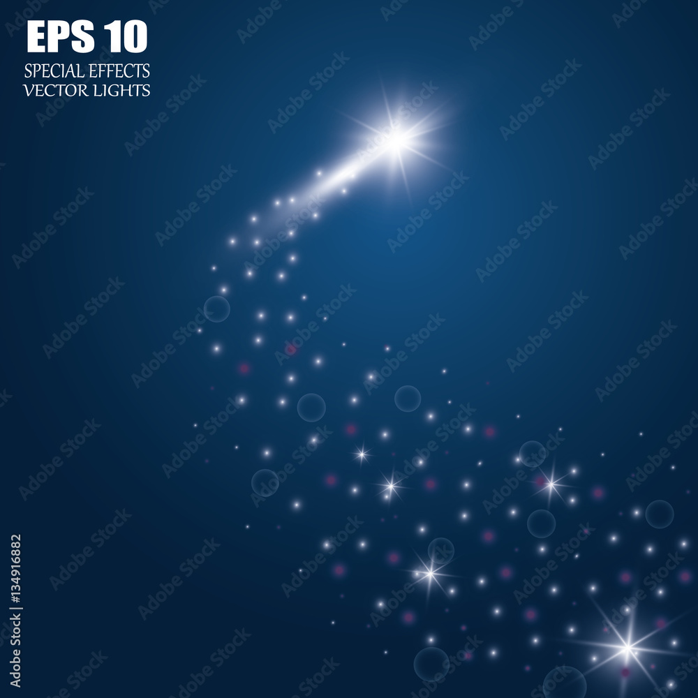 A bright comet with large dust. Falling Star. Glow light effect. Vector illustration A bright comet with large dust. Falling Star. Glow light effect. Vector illustration