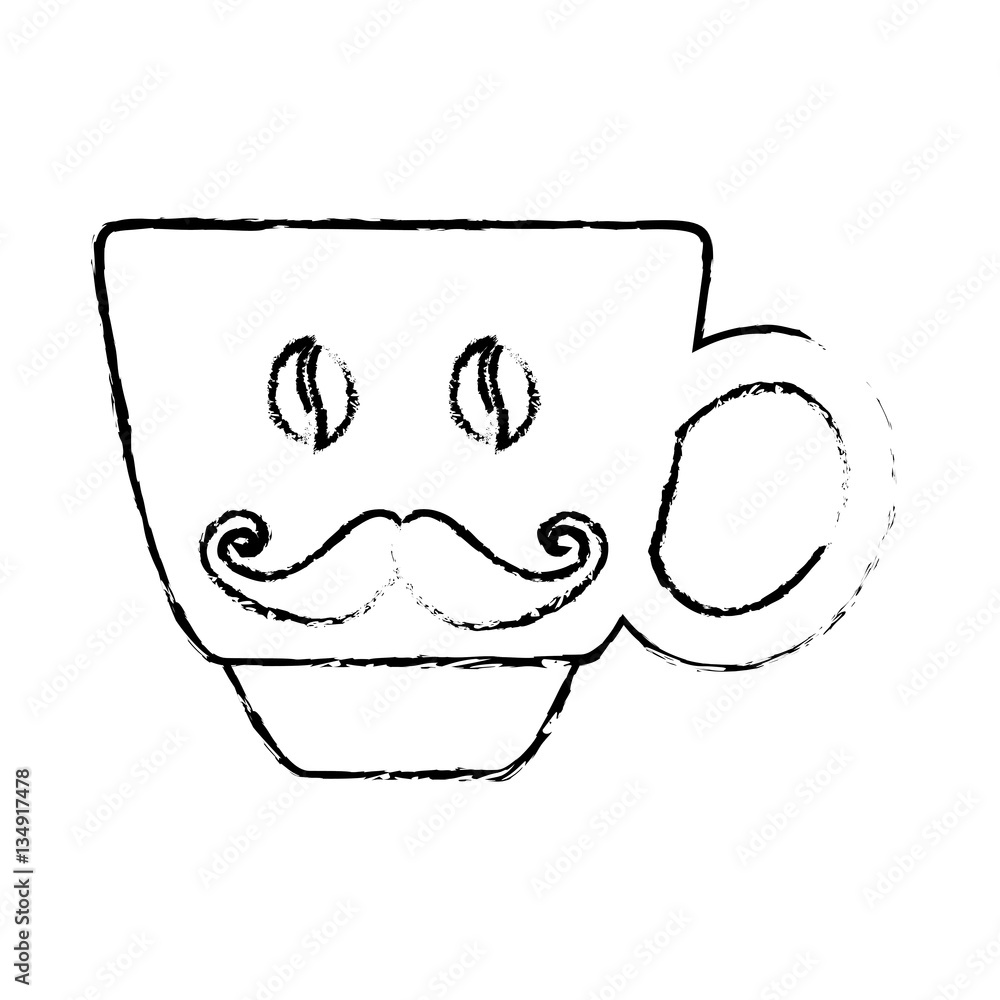 Contour coffee cup with moustache icon image, vector illustration Contour coffee cup with moustache icon image, vector illustration