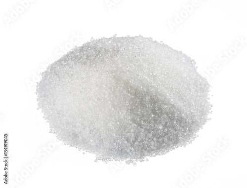 White sugar isolated on white background