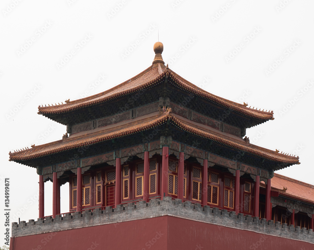 Photo of Old Buddhism Temple. Red Asian Pagoda Tower. Ancient Architecture Asian Temple