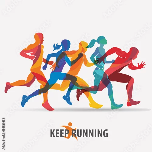 Obraz bieganie ludzi zestaw sylwetki, sport i aktywność deseń