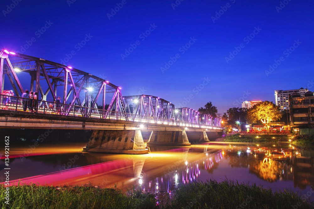 Iron bridge with twilight sky, Chiangmai in Thailand