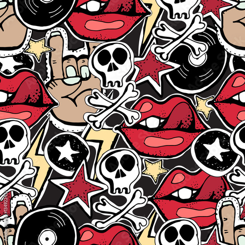 Vector seamless pattern.  Punk rock abstract background.