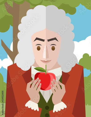 great english scientist physicist learning about gravity with an apple epiphany