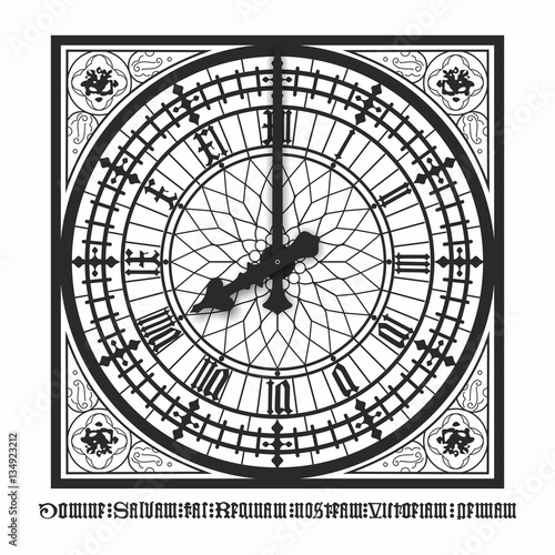 8 o'clock pm am english London Old style Westminster Big Ben Display - Old style clock with roman numerals - Vector illustraion