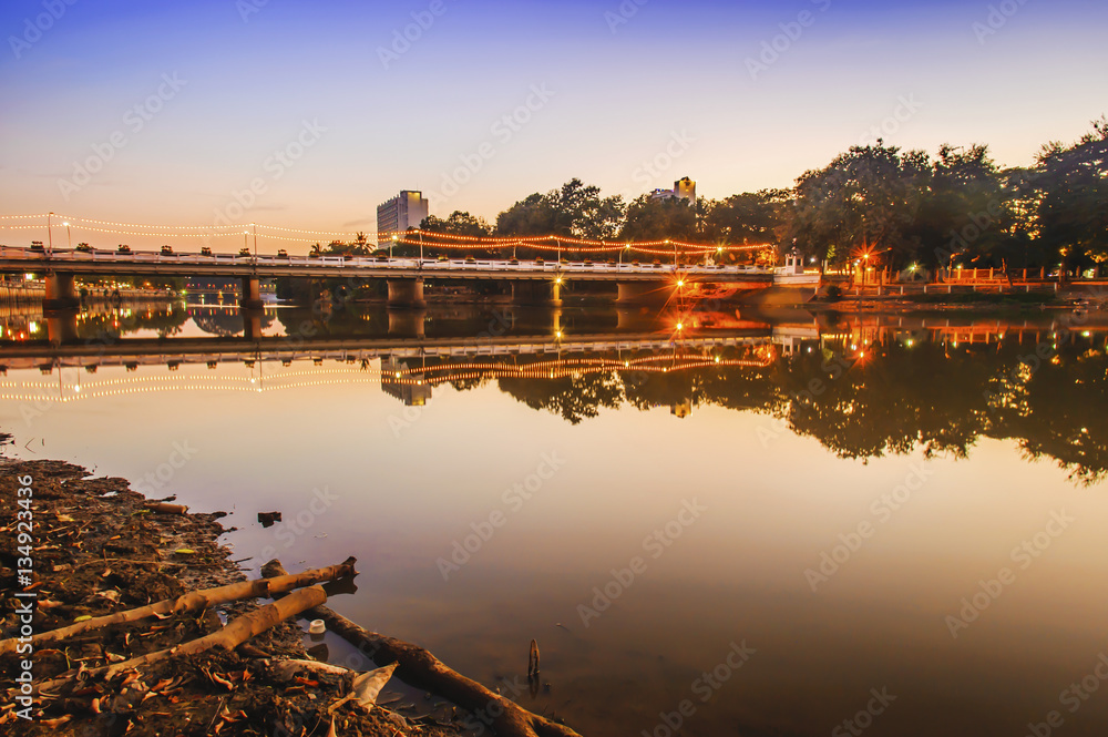Iron bridge at evening time in Chiangmai Thailand