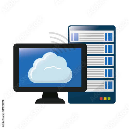 computer with web hosting or data center related icons image vector illustration design 