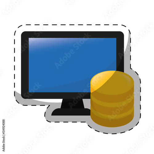 computer with web hosting or data center related icons sticker image vector illustration design 
