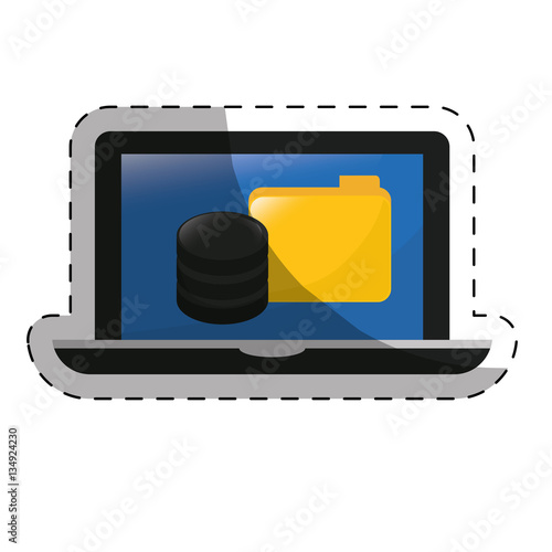 computer with web hosting or data center related icons sticker image vector illustration design 