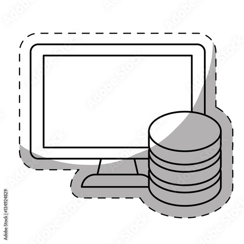 computer with web hosting or data center related icons sticker image vector illustration design 