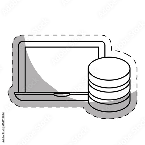 computer with web hosting or data center related icons sticker image vector illustration design 