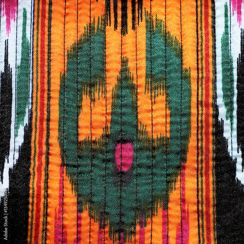 Colorful thai silk handcraft peruvian style rug surface close up More this motif & more textiles peruvian stripe beautiful background tapestry persian nomad detail pattern farabic fashionable textile. photo