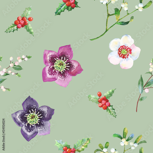 Seamless Pattern with Christmas Flowers